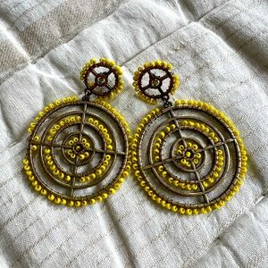 Free People Yellow Wire Wrapped Beaded Circle Drop Post Earrings